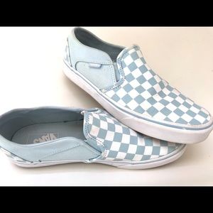 Vans pale blue and white checkerboard slipons size 10 womens